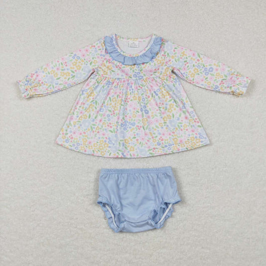 long sleeve colorful floral blue bummie set
