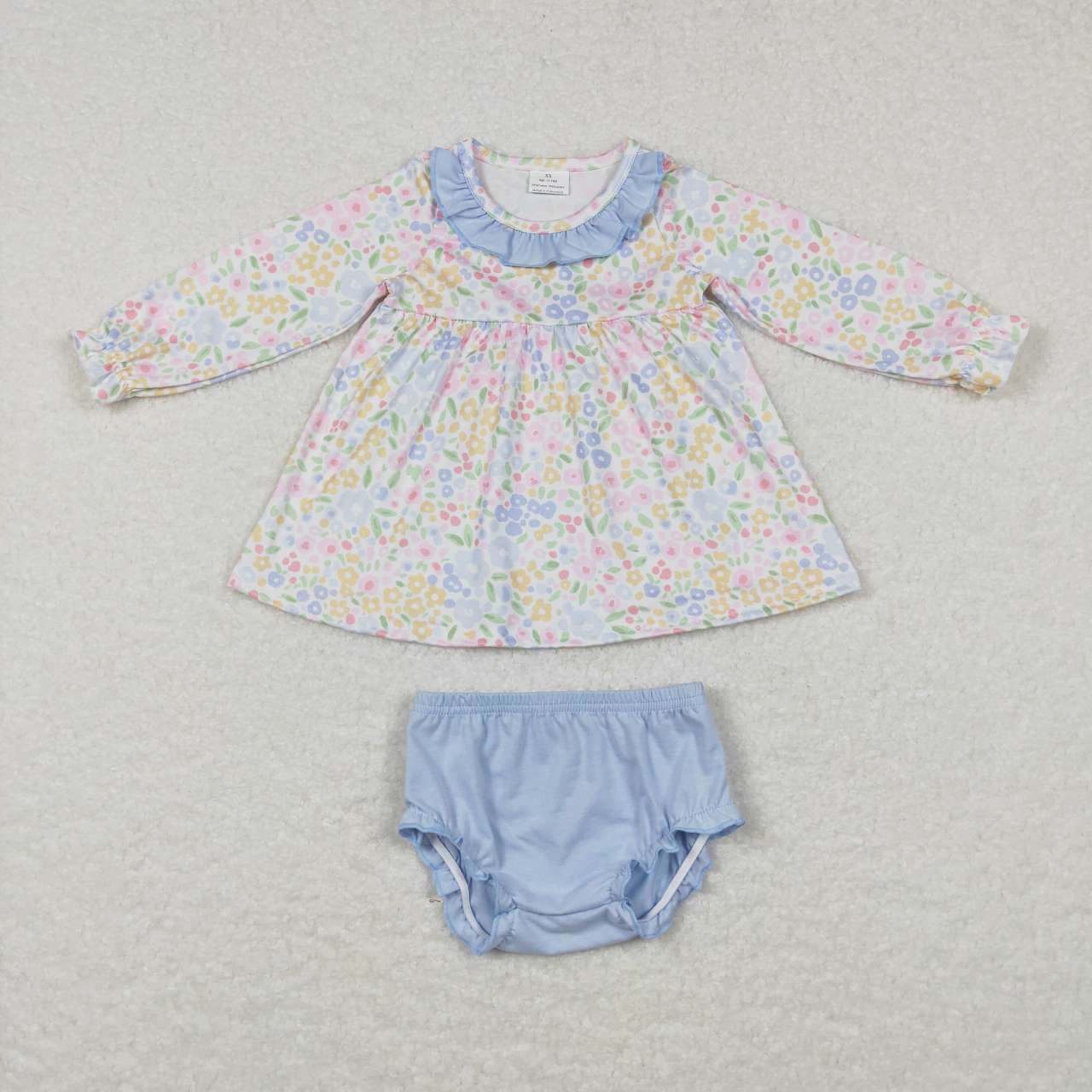 long sleeve colorful floral blue bummie set