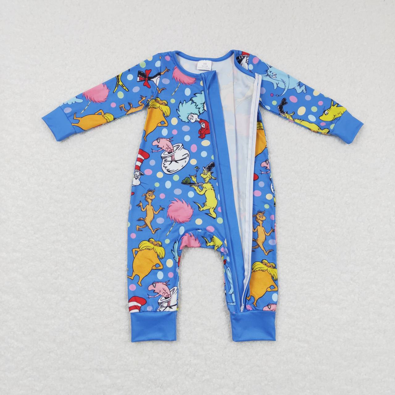 blue dr seuss zip up romper