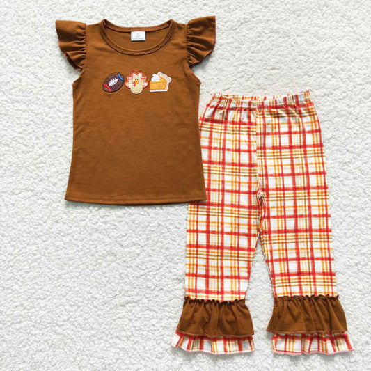 baby girl thanksgiving day clothing brown embroidery pants set