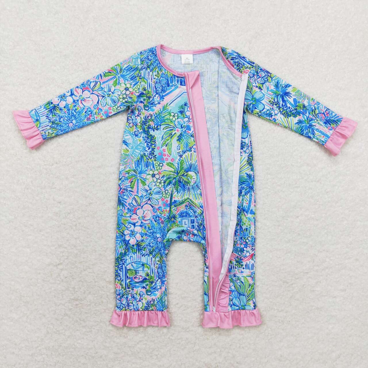 baby girl ruffle lily bamboo sleeper