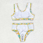 orange print two piece swimsuit girl swimwear