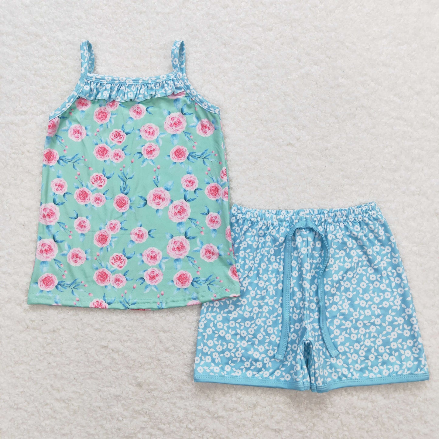 suspender flower shorts set girl summer clothing