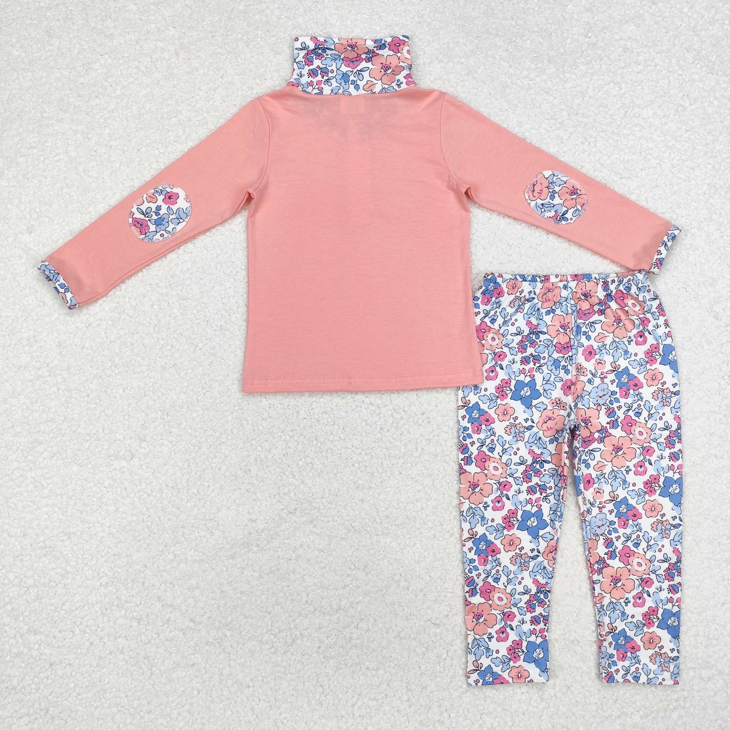 pink zip up shirt floral pants set girl fall outfit