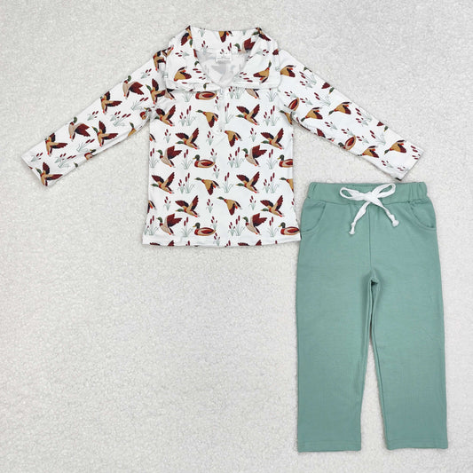 duck zip top solid pants set boy clothes