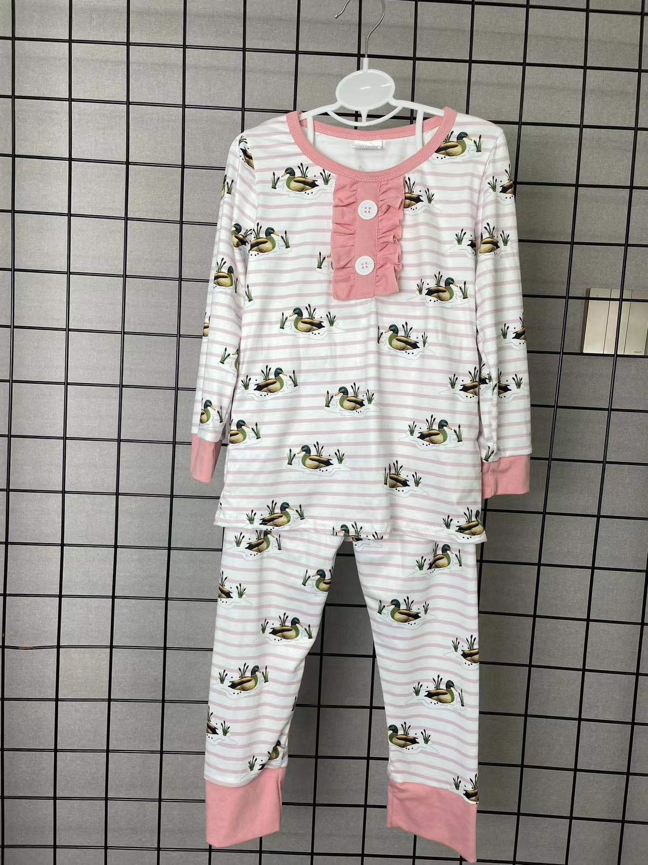 pink stripes with duck print girls pajama set