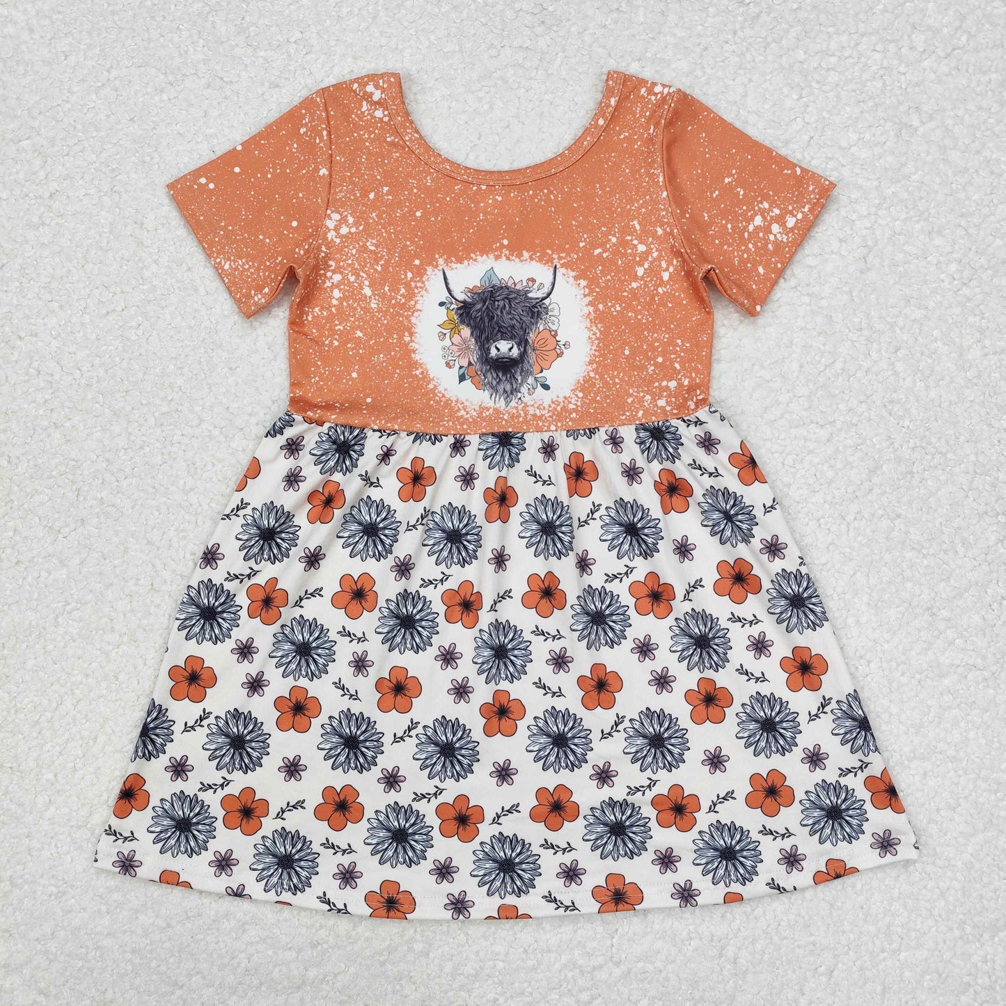 highland cow floral dress kids dresses