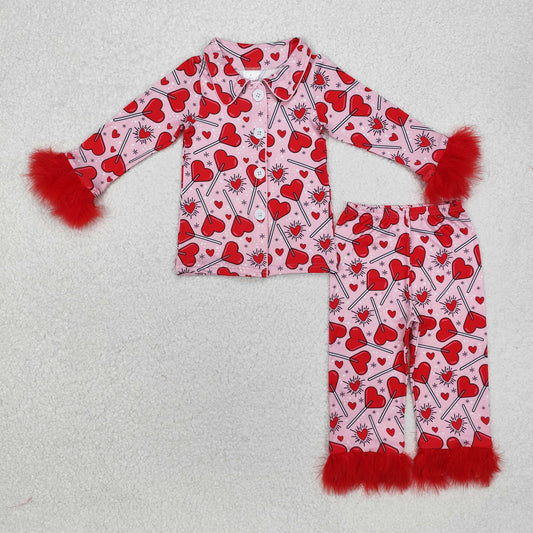 baby girl valentine heart candy button down pajama set