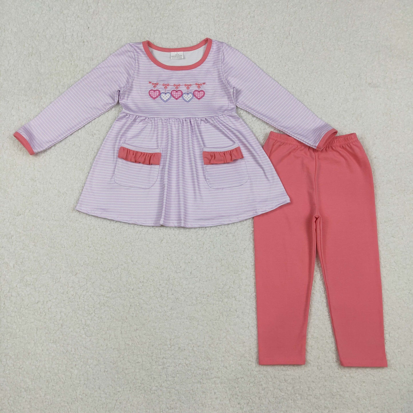 heart embroidery pocket tunic legging set