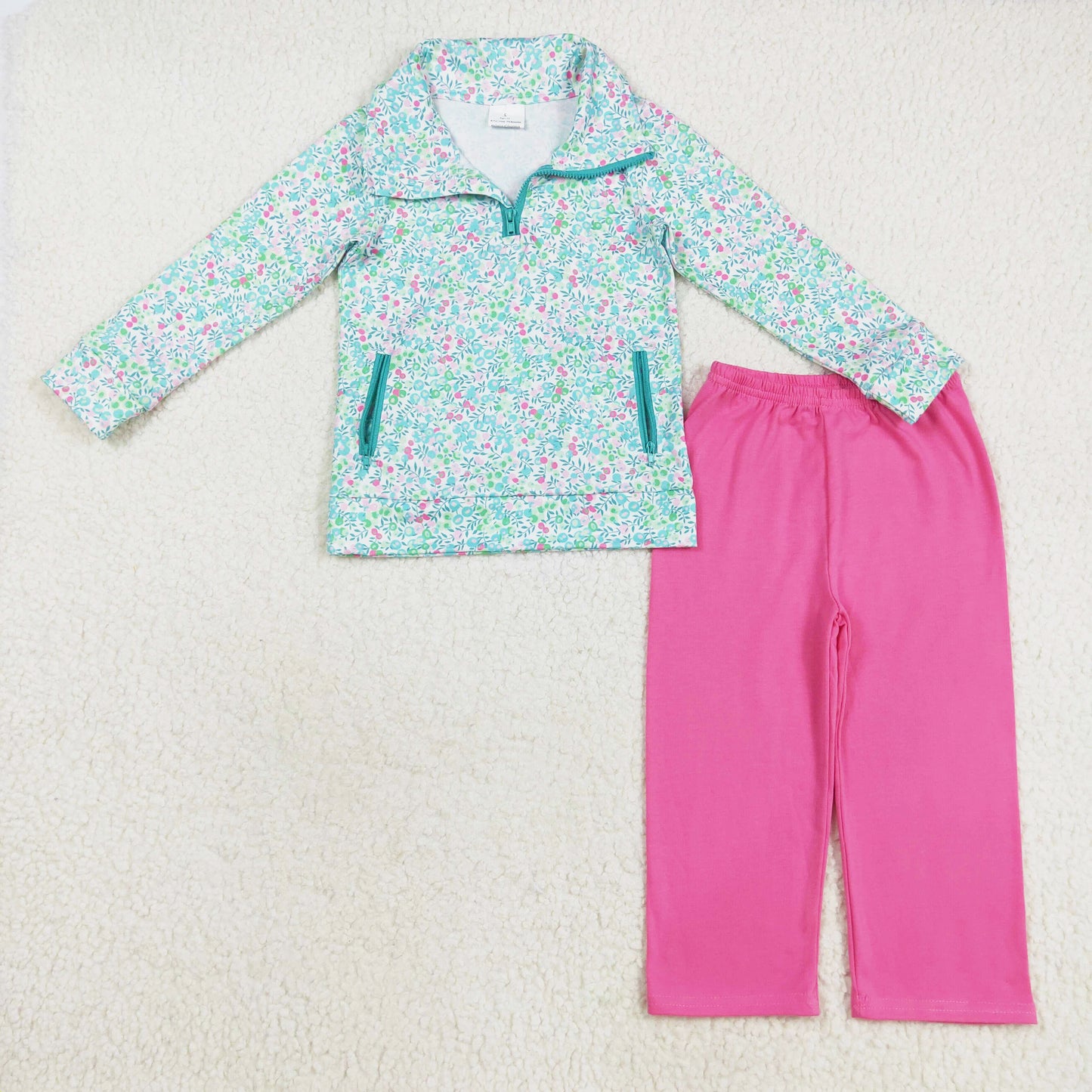 floral zip top pink pants set fall girls outfit