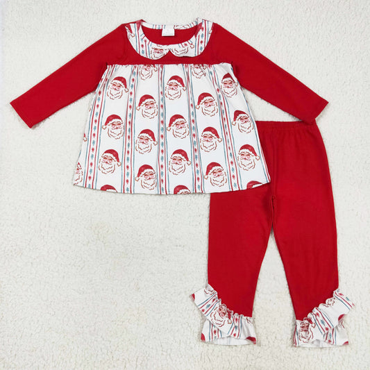 red santa christmas girls pants set