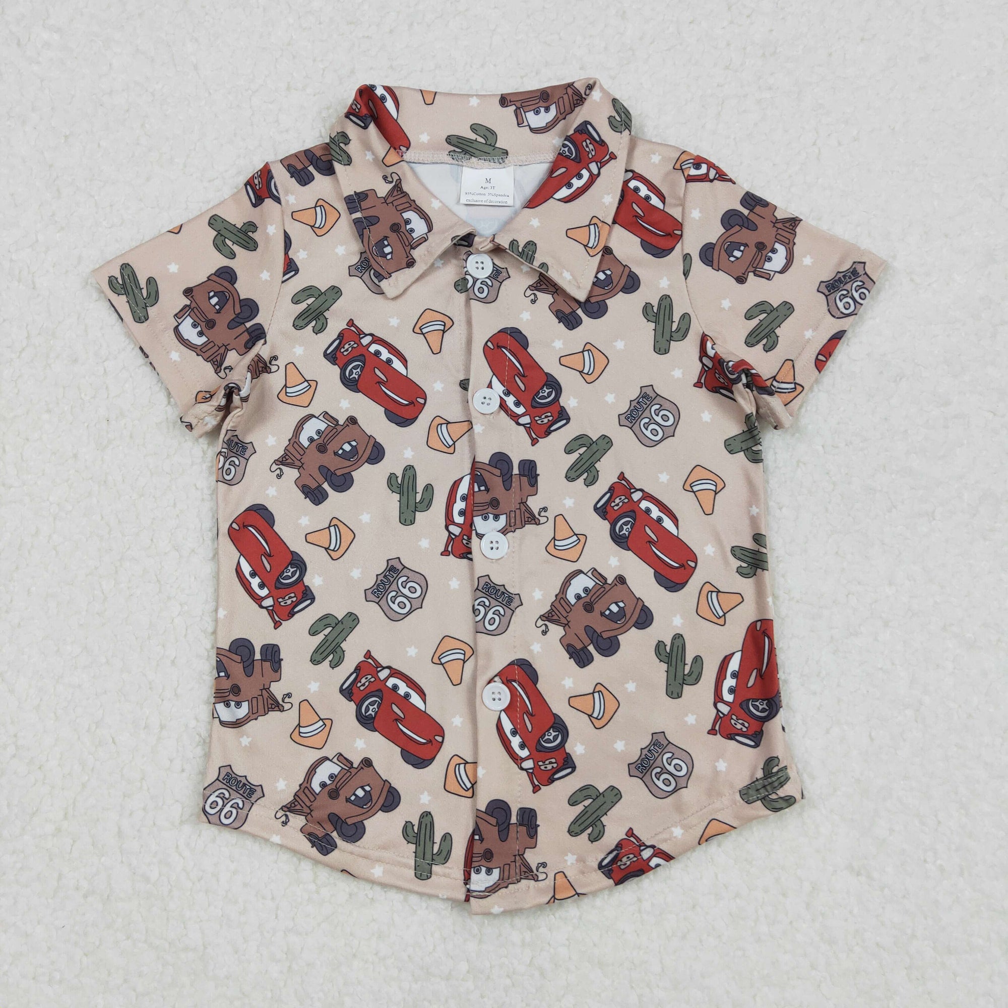 cartoon car print short sleeve button down shirt
