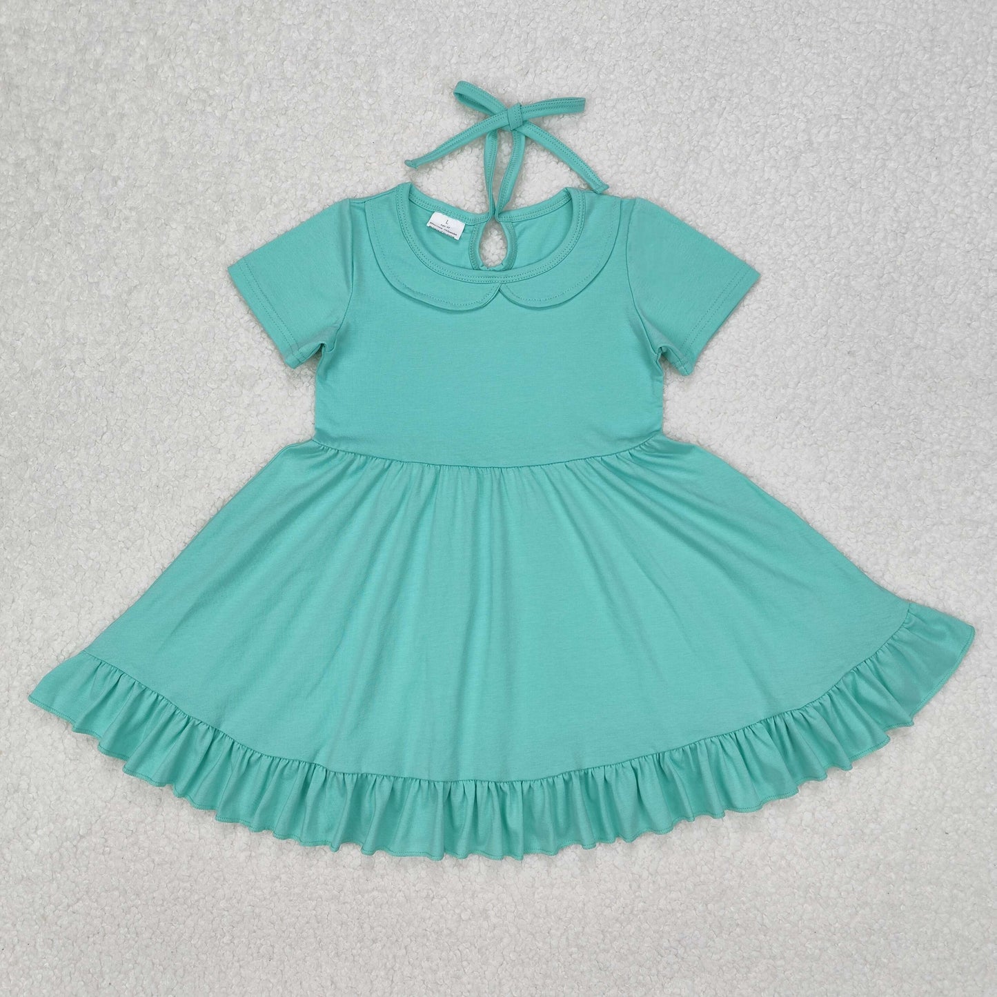 short sleeve ruffle twirly cotton mint dress kids dresses