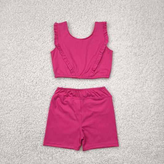 hot pink two pieces athletic shorts set