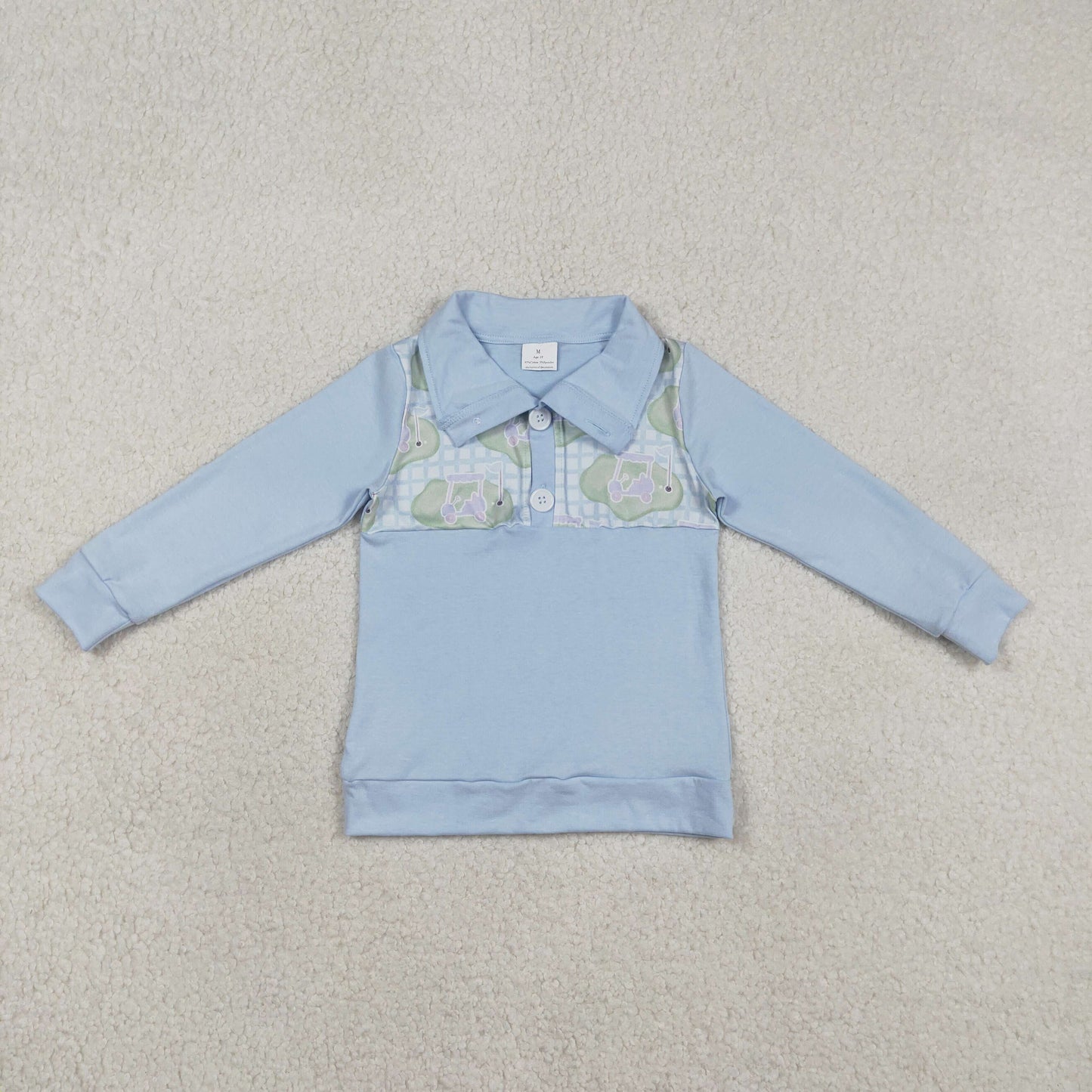 blue golf print long sleeve baby boy shirt