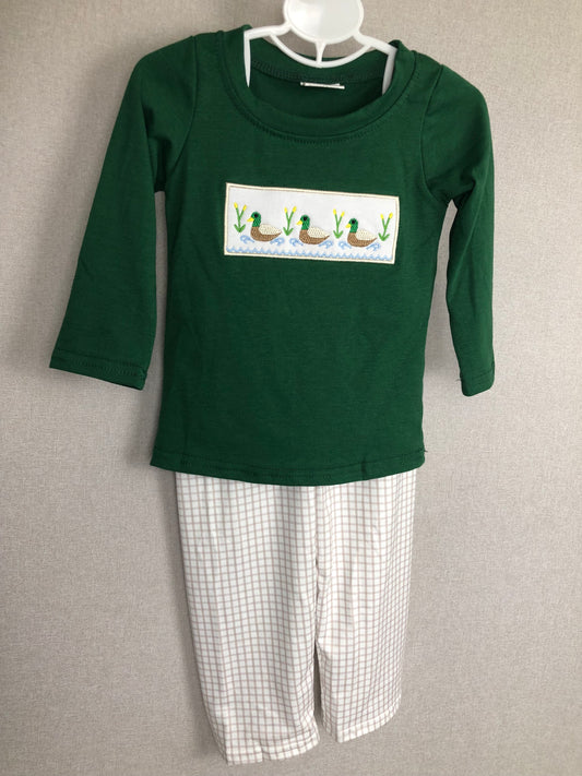 baby boy duck embroidered pants set