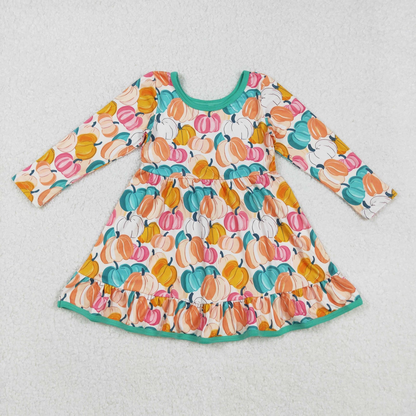 long sleeve colorful pumpkin twirl dress