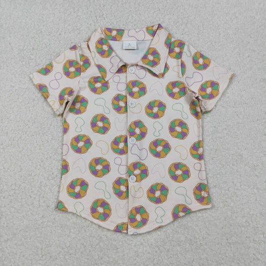 mardi gras king cake button up shirt