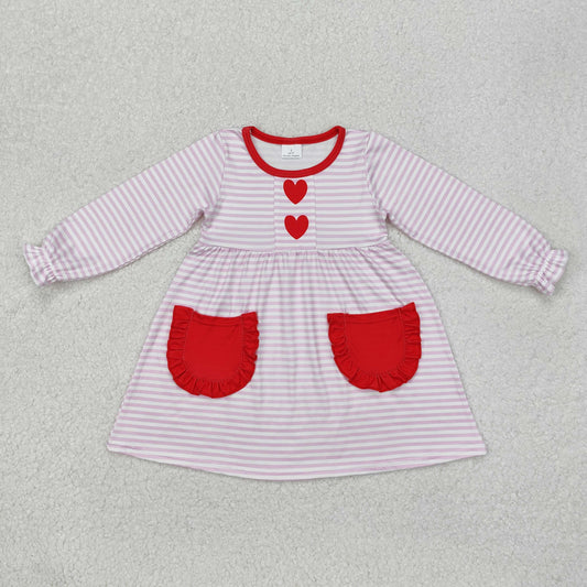 valentine's day pink stripes red heart print pocket dress