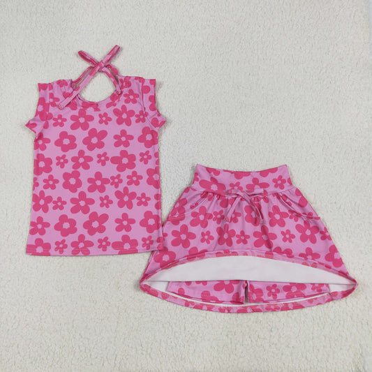 hot pink floral skort skirt set girls clothing