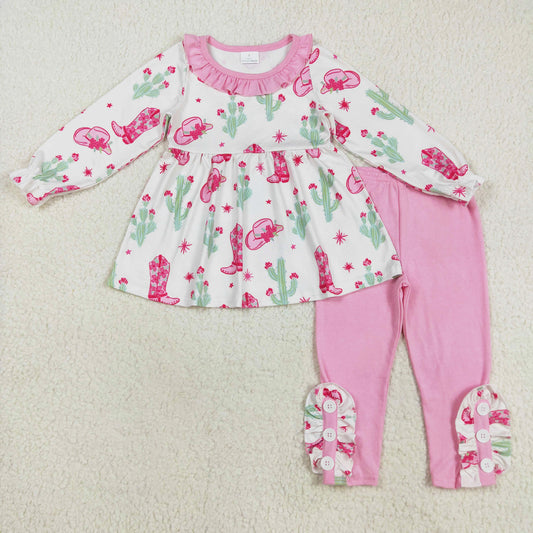 pink boots cactus legging set fall girls clothing