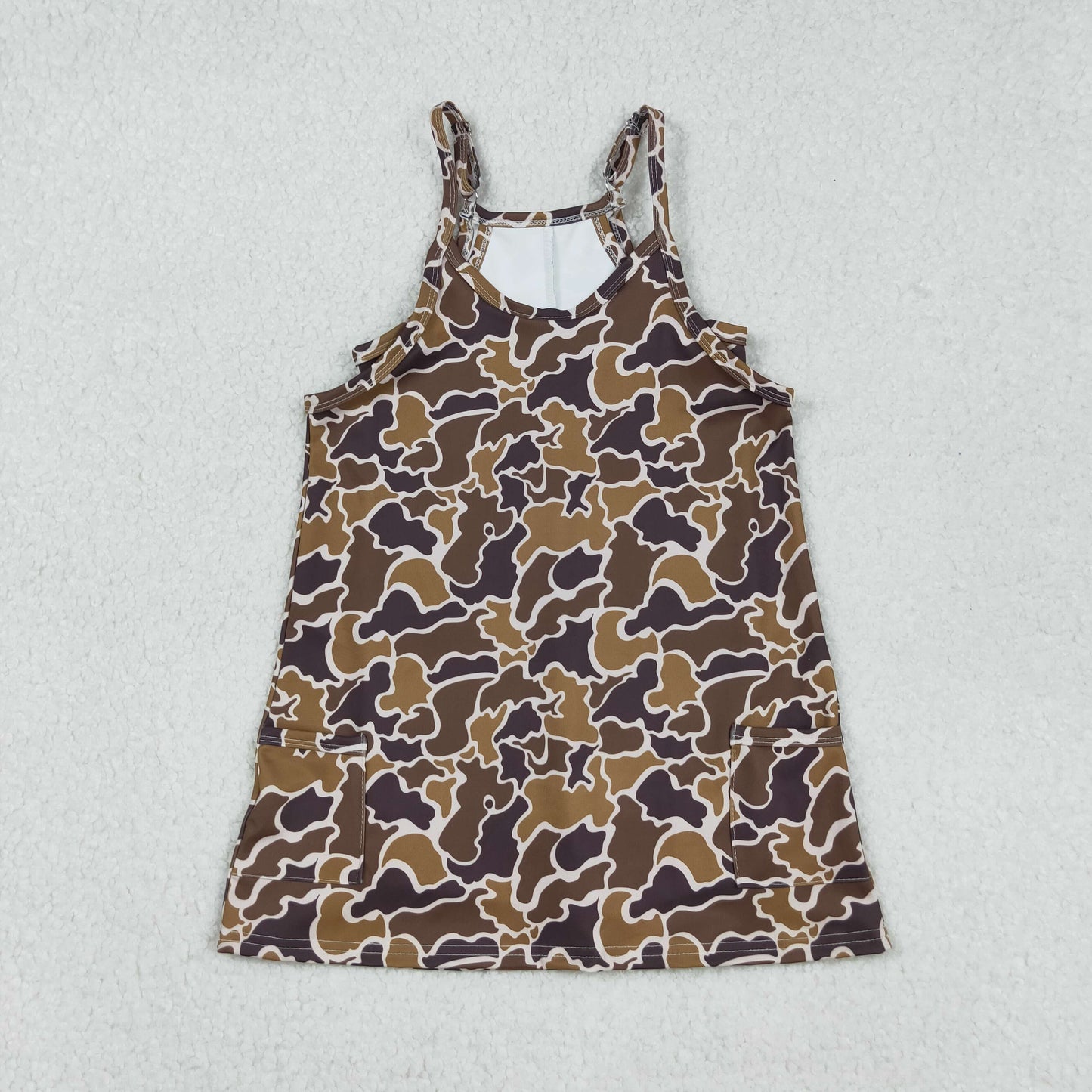 girl camo athletic suspender dress