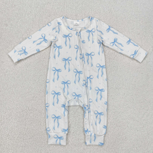 blue bows cable knit zip sleeper