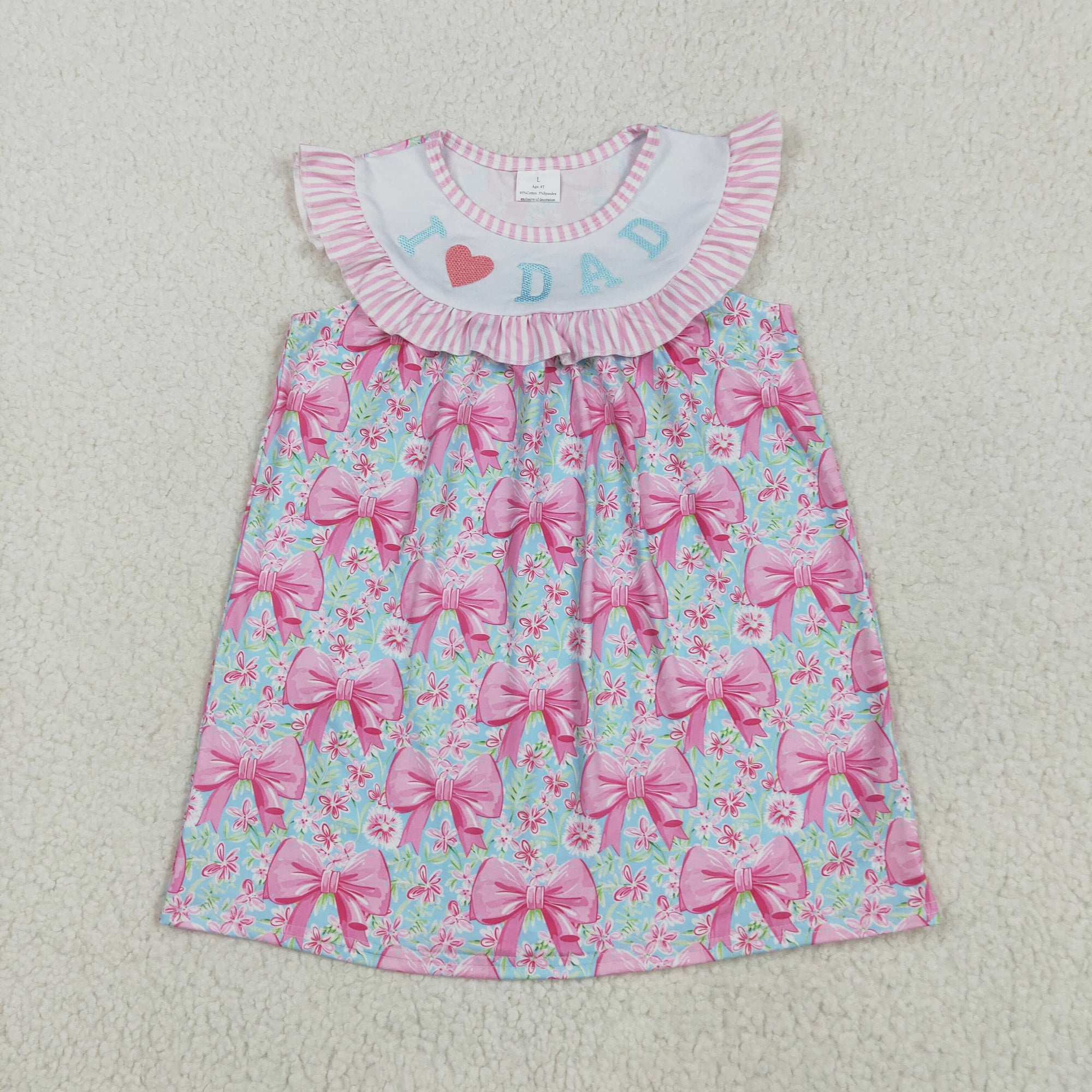 pink bow flroal embroidery i love dad dress