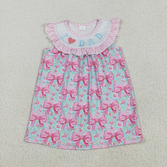 pink bow flroal embroidery i love dad dress