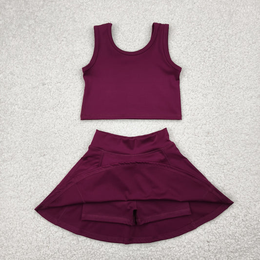 solid maroon two pieces athletic skort dress set