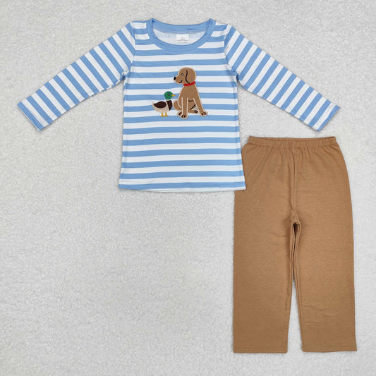 stripes dog duck embroidery boy pants set