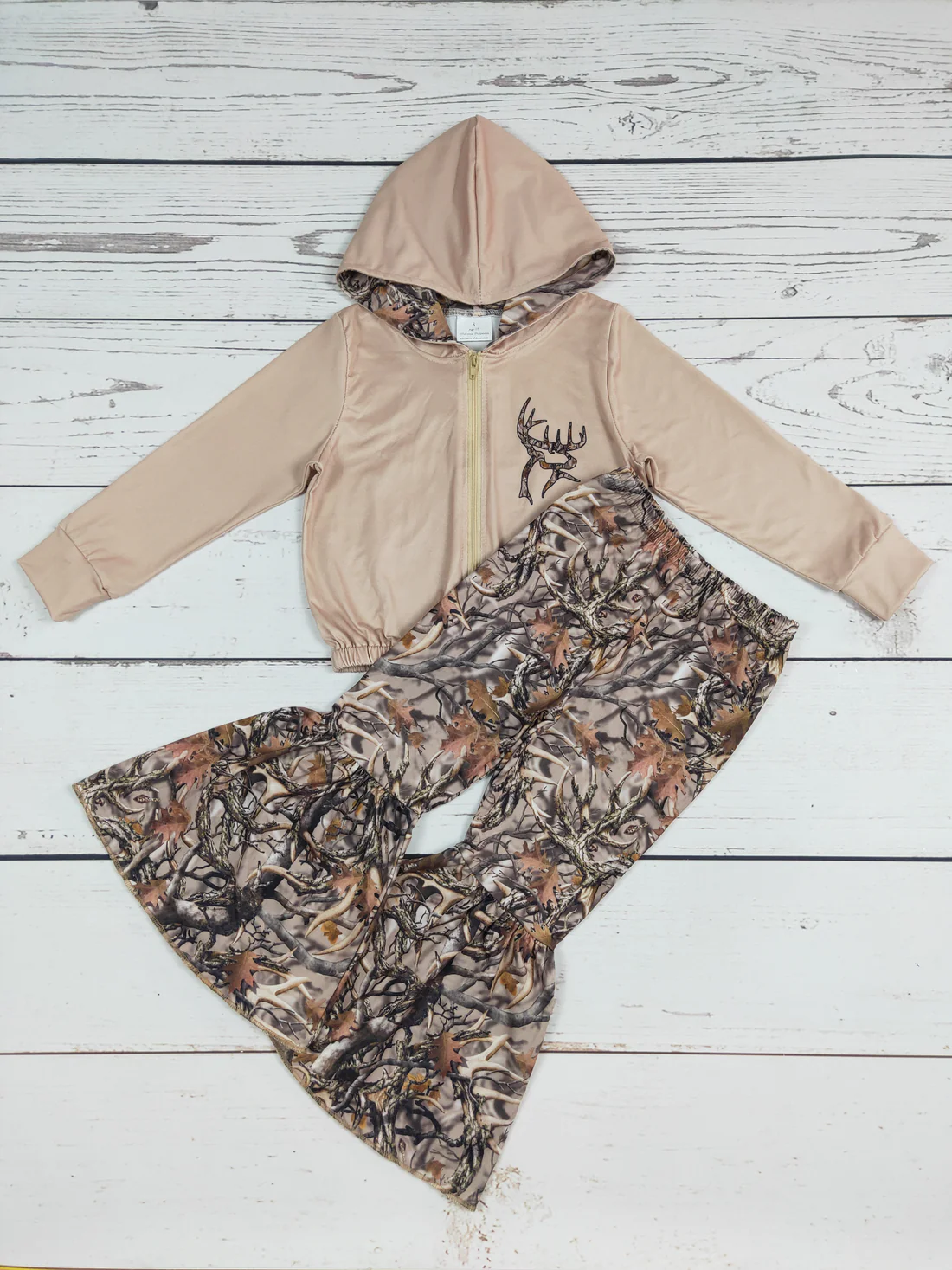 camo antlers zip hoodie top bell bottom outfit girls clothing