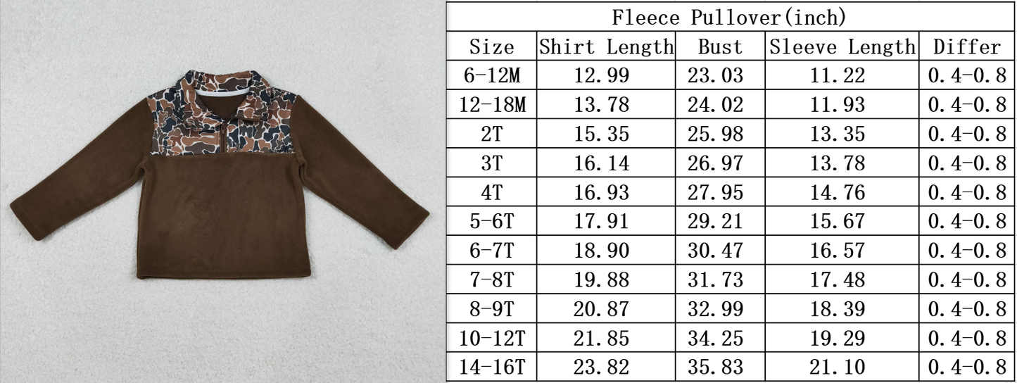 camo brown zip fleece pullover boy