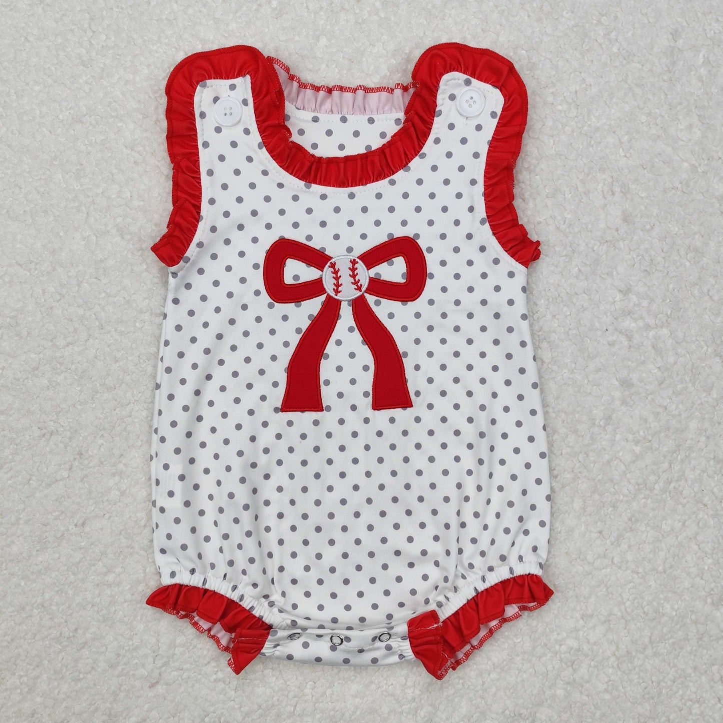 polk dots baseball with bow embroidered bubbles