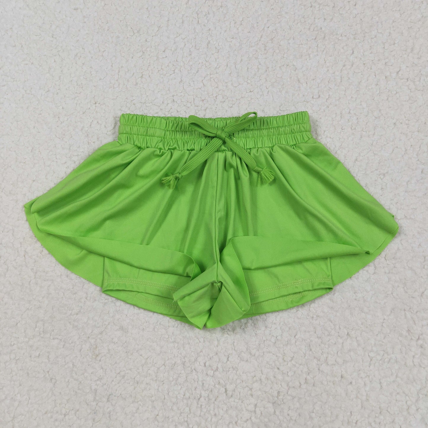 green solid color yoga girls sports shorts