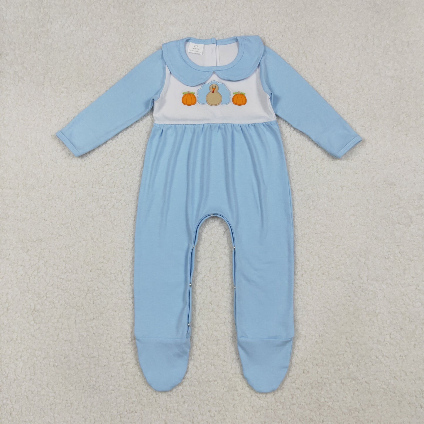 cotton blue turkey embroidery footie romper thanksgiving day infant clothes