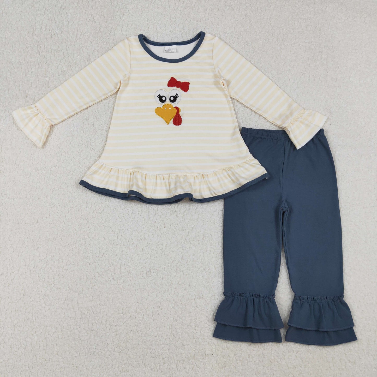 stripes turkey embroidery ruffle pants set girl outfit