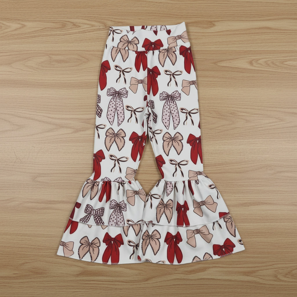 red coquette ruffle athletic bell bottom pants