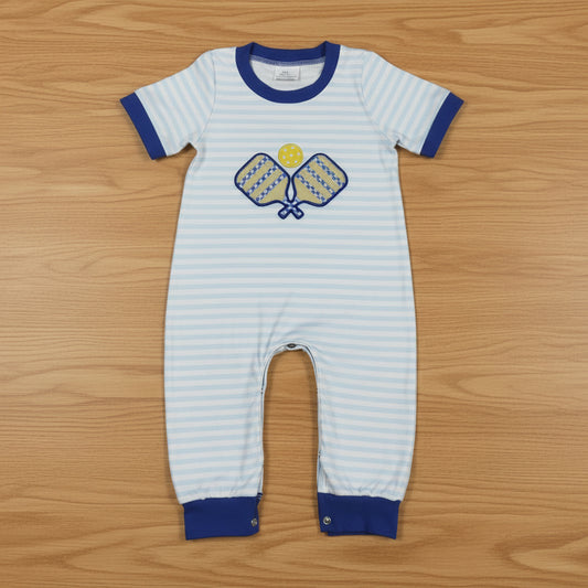 blue stripes tennis embroidery boy romper