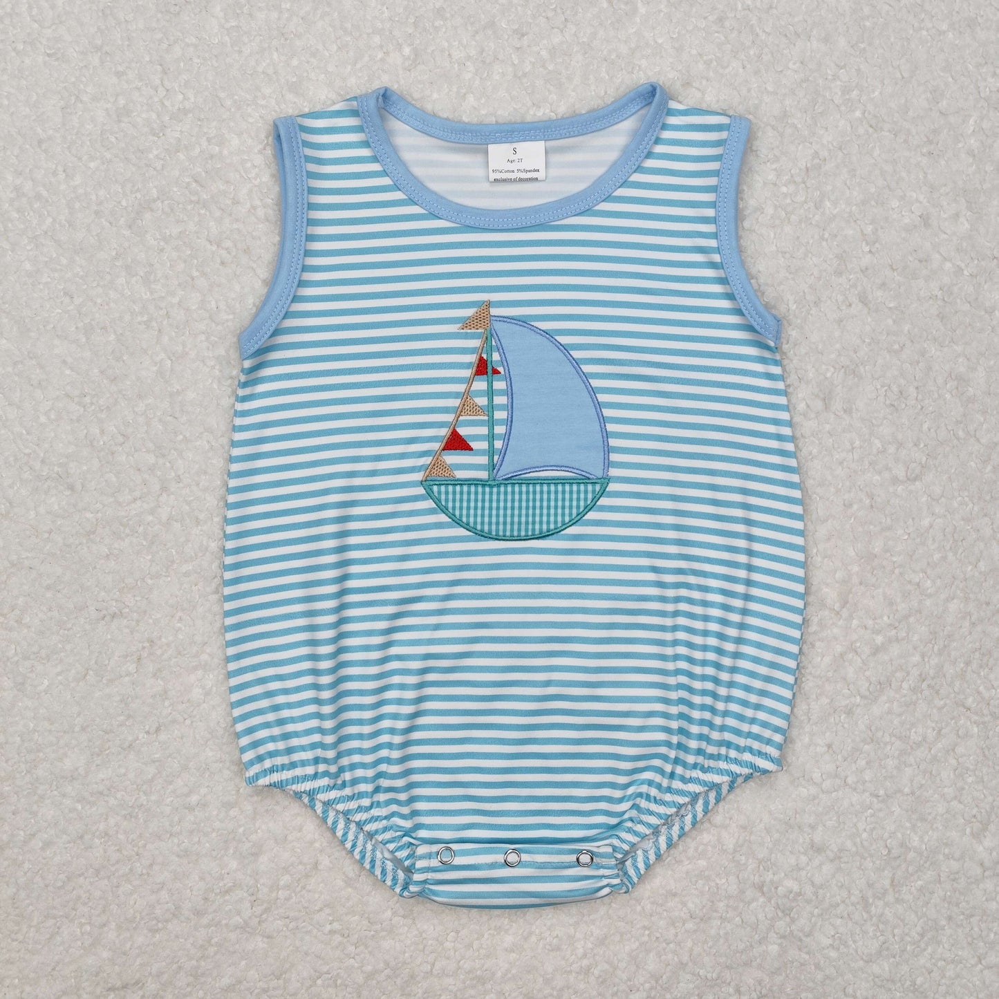 baby boy stripe sailboat embroidery tank bubble