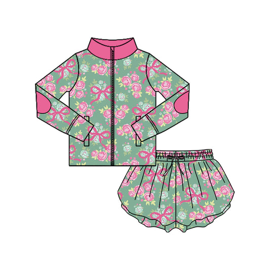 MOQ 5 One Style TAT 6-7 weeks long sleeved zipper tip wide shorts set