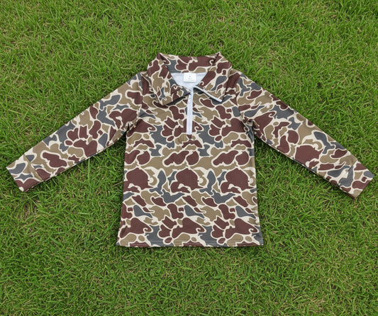long sleeve camo zip up pullover baby boy top