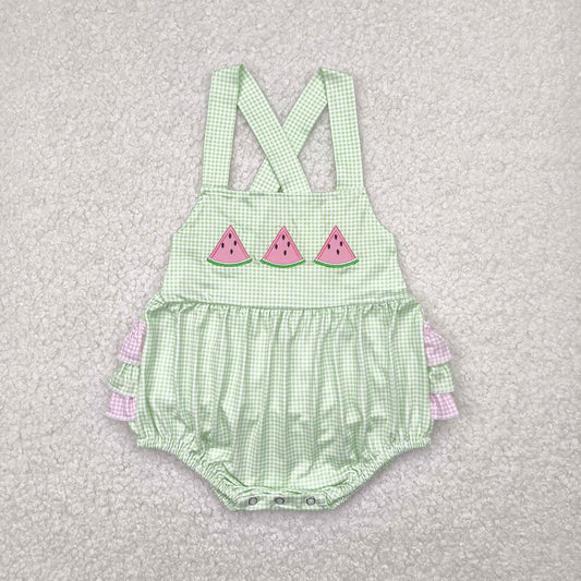 ruffle gingham watermelon embroidery bubble