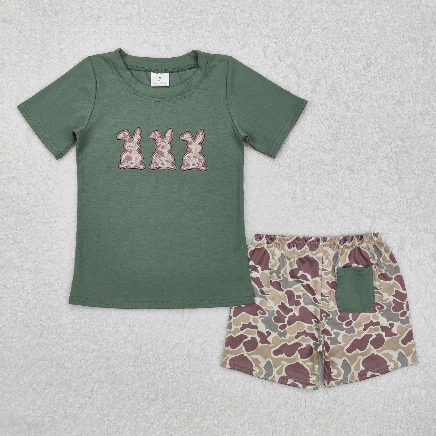 baby boy camo bunnies embroidered shorts set