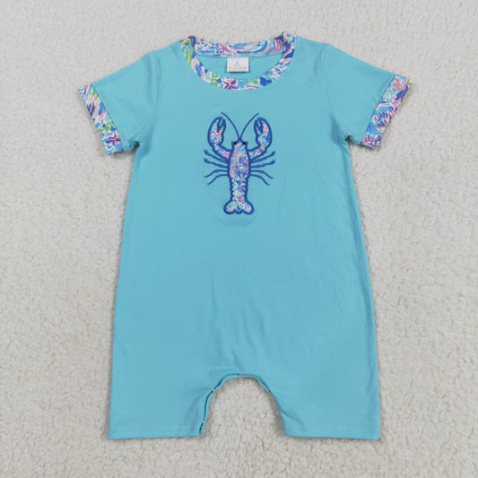 lilly crawfish embroidery baby boy romper