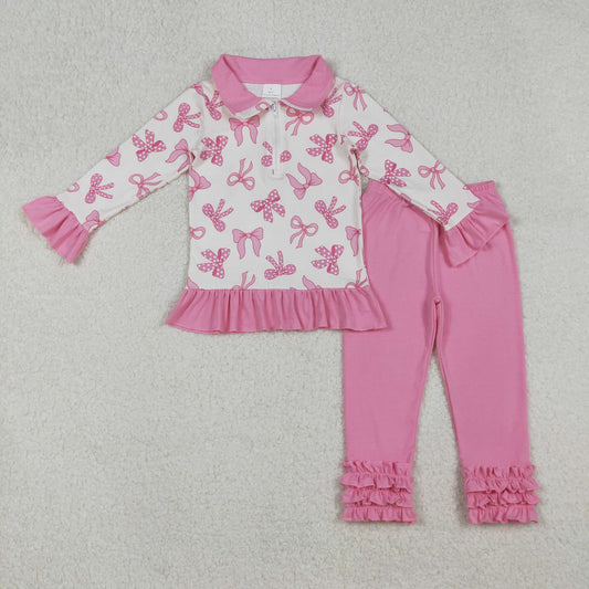 pink coquette cow print icing pants set fall toddler girl outfit