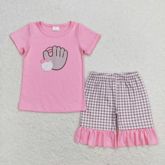 pink baseball embroidery shorts set toddler girl clothing
