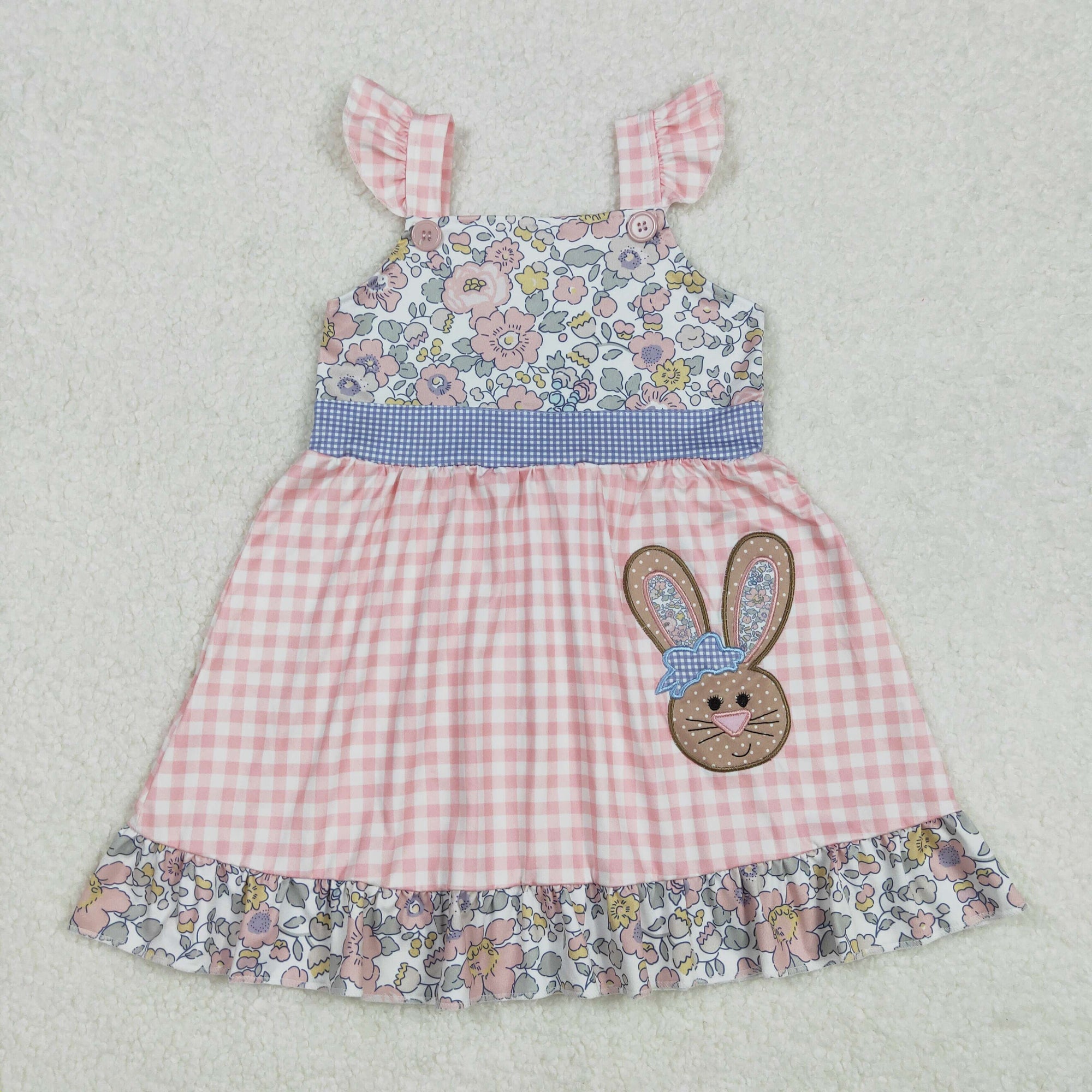 floral plaid rabbit embroidered girl easter dress