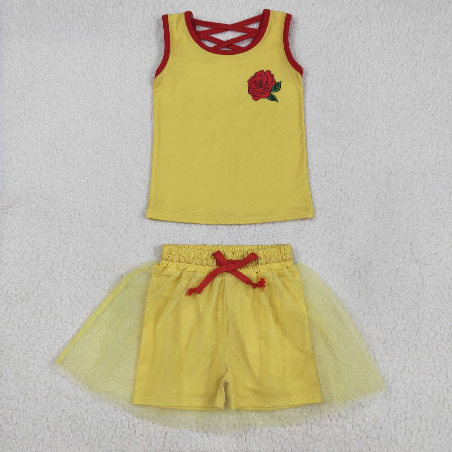 yellow tank top tulle shorts set girls clothing