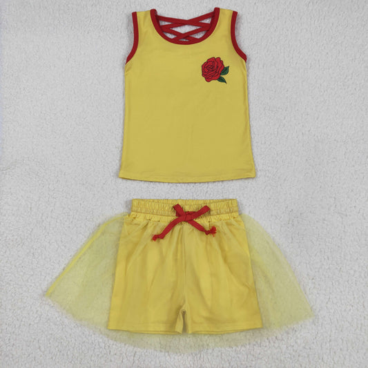 yellow tank top tulle shorts set girls clothing